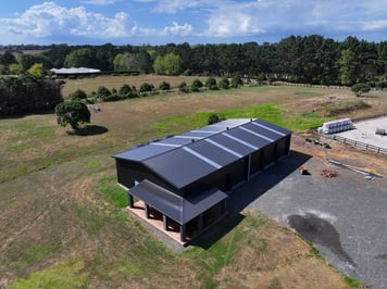 Exterior of Hope Shed, a 30×15 m Futura lifestyle shed in Pukekohe